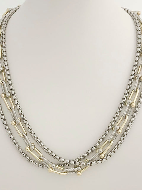 Two-tone three-row layered chain necklace