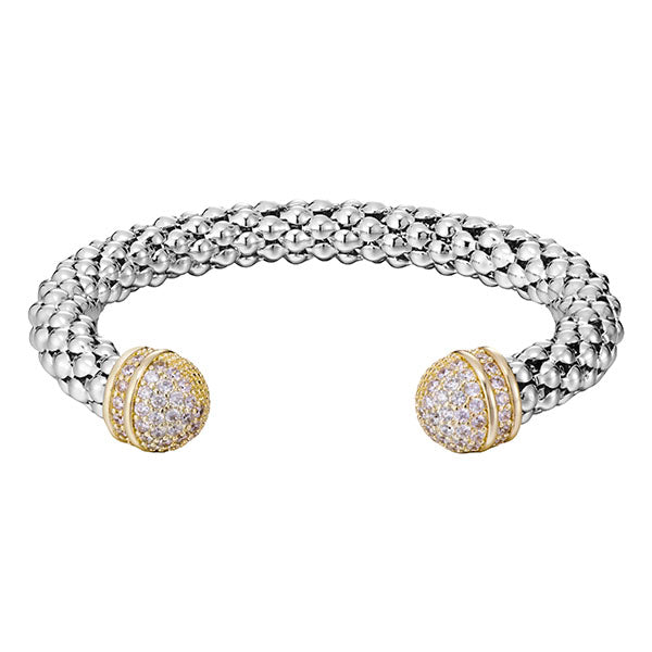 Two-tone popcorn link bangle with CZ ends