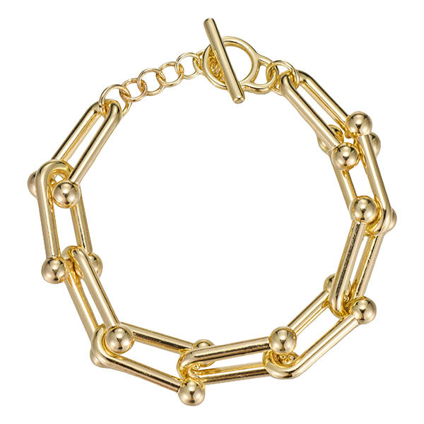 Gold large link chunky chain toggle bracelet