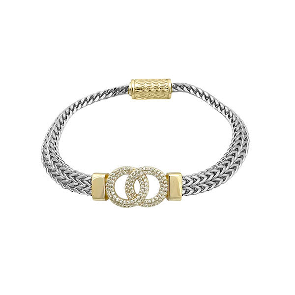 Two-tone interlocking circle bracelet with CZ pave