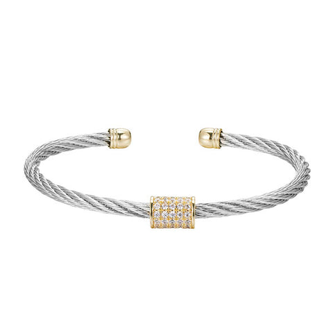 Two-tone steel cable wire cuff bracelet