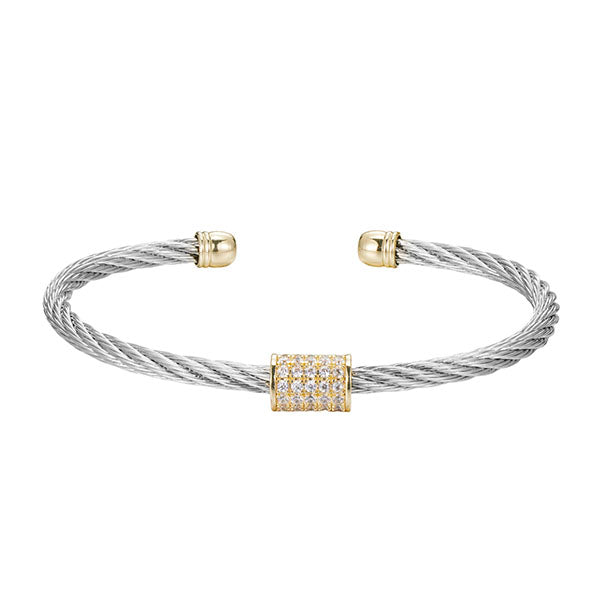 Two-tone steel cable wire cuff bracelet