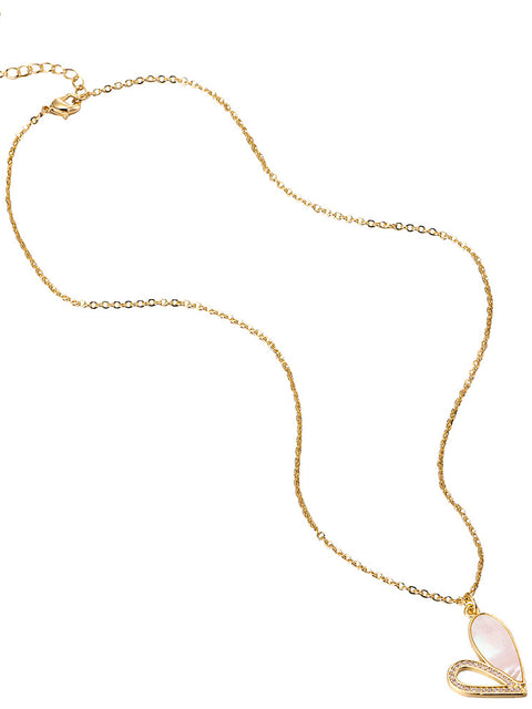 Gold heart pendant with mother of pearl and CZ