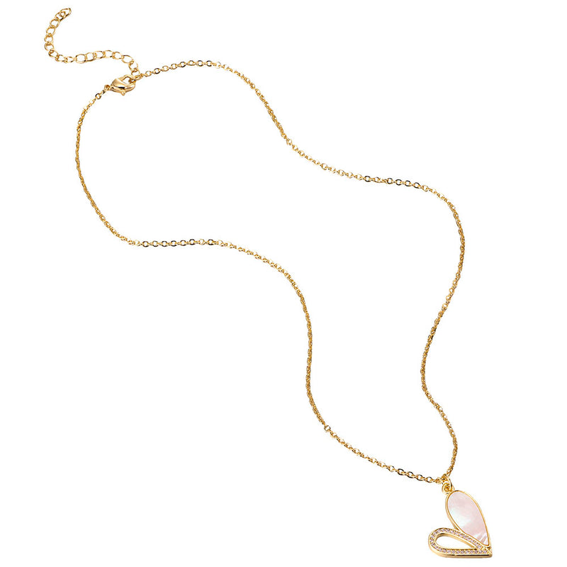 Gold heart pendant with mother of pearl and CZ
