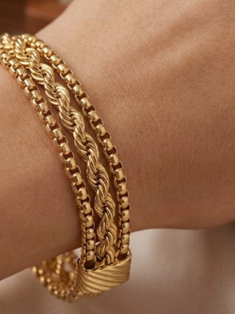 Gold rope multi-row layered chain bracelet