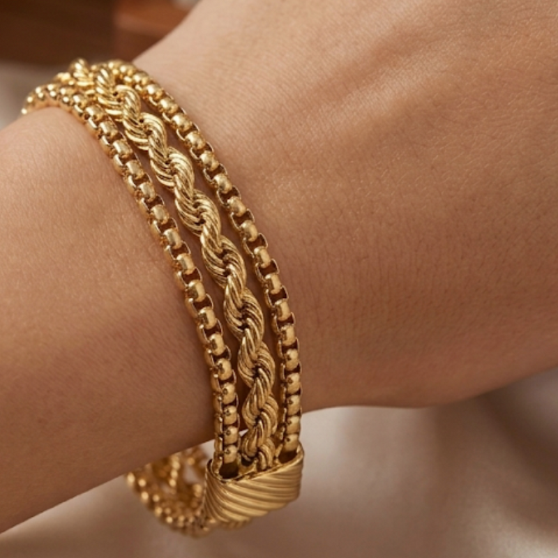 Gold rope multi-row layered chain bracelet