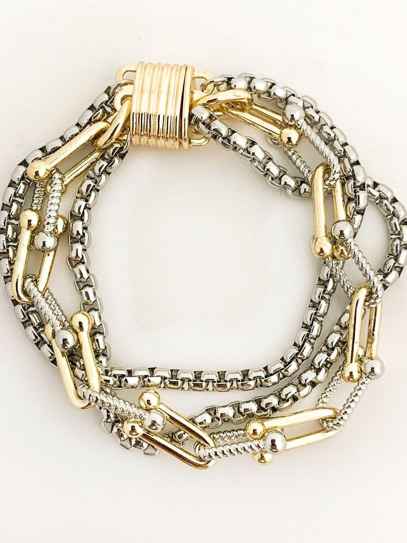 St. Bordeaux Trinity Chain Two-Tone Layered Magnetic Bracelet