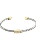 St. Bordeaux Two-Tone CZ Bar Cable Bangle Bracelet, Open Cuff