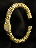 St. Bordeaux Gold CZ Popcorn Link Bangle Bracelet, Crystal Pave