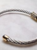 St. Bordeaux Two-Tone Steel Cable Wire Cuff Bracelet, Rhodium
