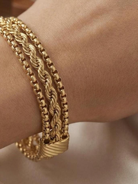 St. Bordeaux Trinity Chain Gold Rope Layered Bracelet, Multi-Row