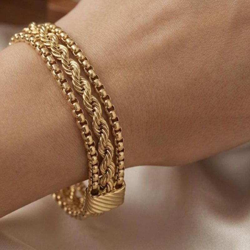 St. Bordeaux Trinity Chain Gold Rope Layered Bracelet, Multi-Row