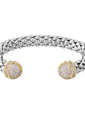 St. Bordeaux Two-Tone CZ Popcorn Link Bangle Bracelet, 8mm Cuff