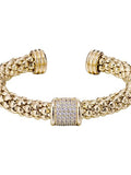 St. Bordeaux Gold CZ Popcorn Link Bangle Bracelet, Crystal Pave