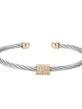 St. Bordeaux Two-Tone Steel Cable Wire Cuff Bracelet, Rhodium