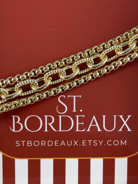 St. Bordeaux Trinity Chain Gold Linked Center Layered Bracelet