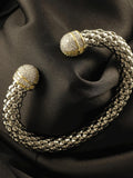 St. Bordeaux Two-Tone CZ Popcorn Link Bangle Bracelet, 8mm Cuff