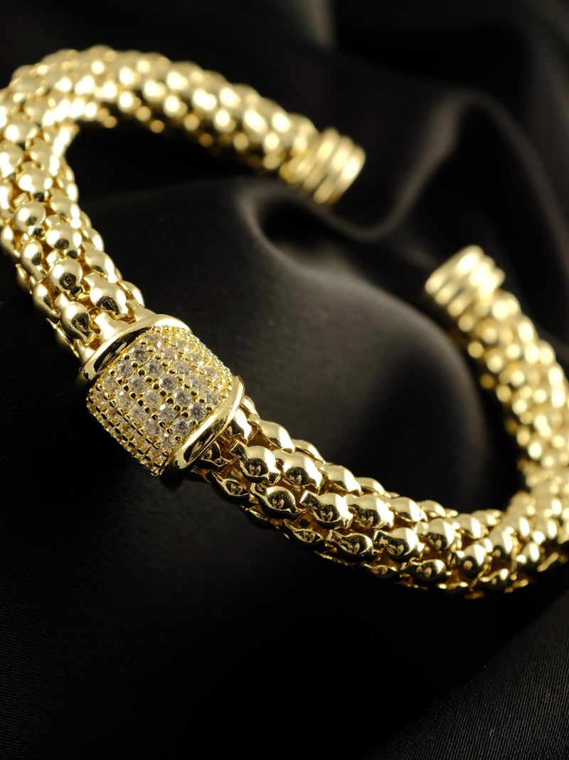 St. Bordeaux Gold CZ Popcorn Link Bangle Bracelet, Crystal Pave