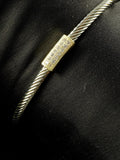 St. Bordeaux Two-Tone CZ Bar Cable Bangle Bracelet, Open Cuff