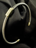 St. Bordeaux Two-Tone CZ Bar Cable Bangle Bracelet, Open Cuff