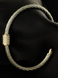 St. Bordeaux Two-Tone Steel Cable Wire Cuff Bracelet, Rhodium