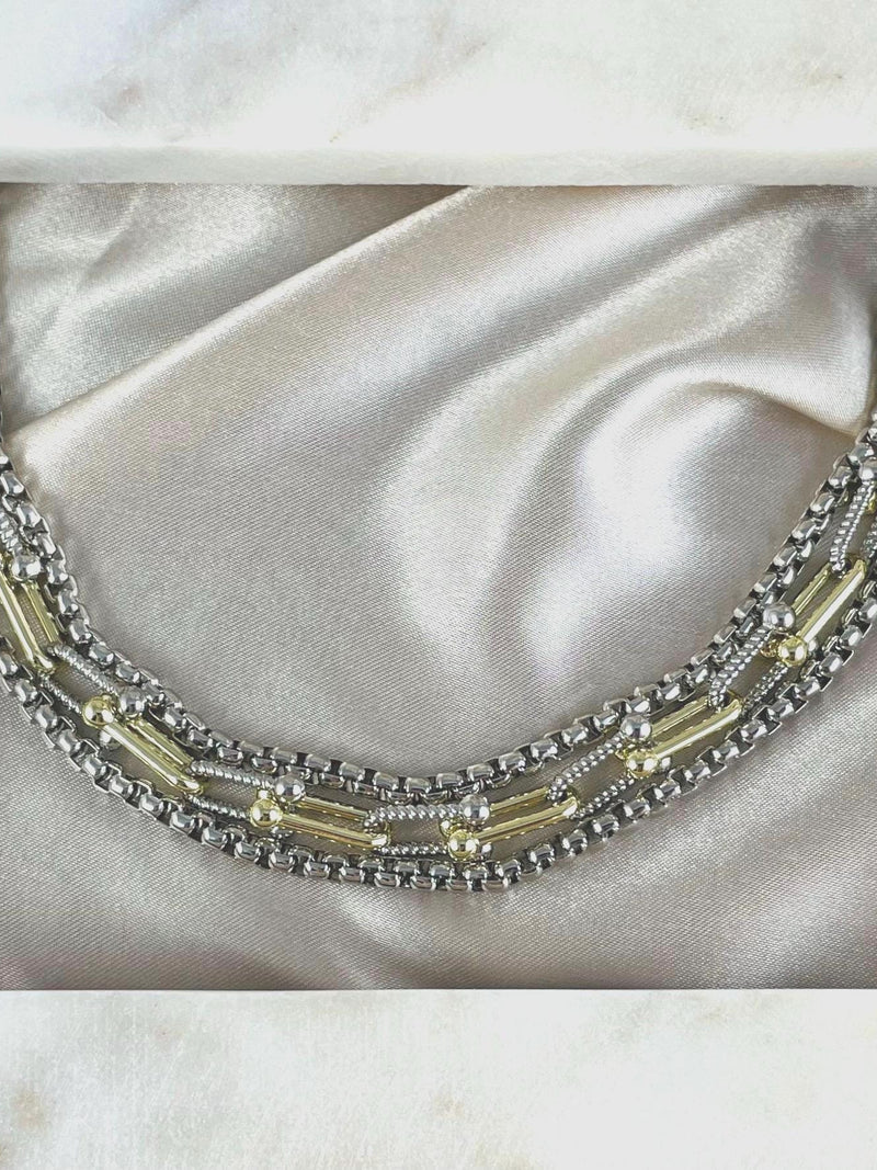 St. Bordeaux Trinity Chain Two-Tone Layered Necklace, 18 Inch